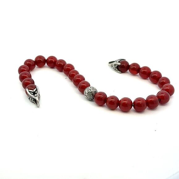 David Yurman Carnelian Carved Prayer Beads Bracelet 8.5" Silver Estate DY551 - Picture 3 of 12